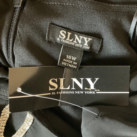 Black Beaded Chiffon Shift Cocktail Dress with Capelet Size 16W SLNY Cut Out - Picture 10 of 13